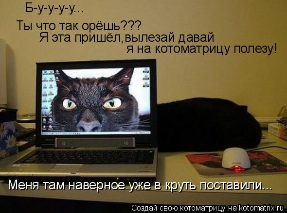 Б-у-у-у-у... Ты что так орёшь??? Я эта пришёл,вылезай давай я на котоматрицу полезу! Меня там наверн... Котоматрица: Б-у-у-у-у... Ты что так орёшь??? Я эта пришёл,вылезай давай я на котоматрицу полезу! Меня там наверное уже в круть поставили...