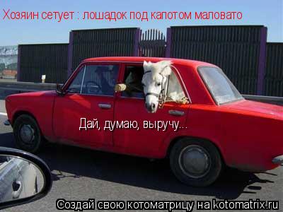 Дай, думаю, выручу... Хозяин сетует : лошадок под капотом маловато... Котоматрица: Дай, думаю, выручу... Хозяин сетует : лошадок под капотом маловато