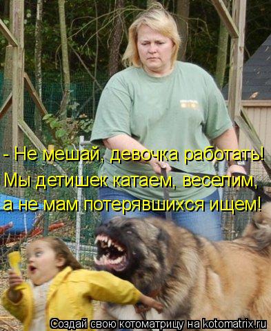 Котоматрица: а не мам потерявшихся ищем! Мы детишек катаем, веселим, - Не мешай, девочка работать!