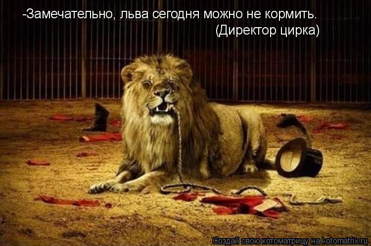 -Замечательно, льва сегодня можно не кормить. (Директор цирка)... Котоматрица: -Замечательно, льва сегодня можно не кормить. (Директор цирка)
