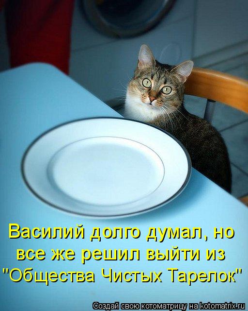 Василий долго думал, но все же решил выйти из "Общества Чистых Тарелок"... Котоматрица: Василий долго думал, но все же решил выйти из "Общества Чистых Тарелок"