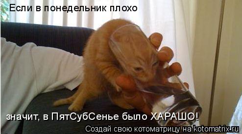 Если в понедельник плохо значит, в ПятСубСенье было ХАРАШО!... Котоматрица: Если в понедельник плохо значит, в ПятСубСенье было ХАРАШО!