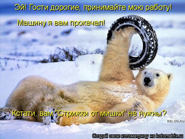 Эй! Гости дорогие, принимайте мою работу! Кстати, вам "Стрижки от мишки" не нужны? Машину я вам прока... Котоматрица: Эй! Гости дорогие, принимайте мою работу! Кстати, вам "Стрижки от мишки" не нужны? Машину я вам прокачал!