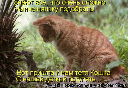 Знают все, что очень сложно Нынче няньку подобрать! Вот пришла к нам тетя Кошка С нашей деткой погуля... Котоматрица: Знают все, что очень сложно Нынче няньку подобрать! Вот пришла к нам тетя Кошка С нашей деткой погулять...