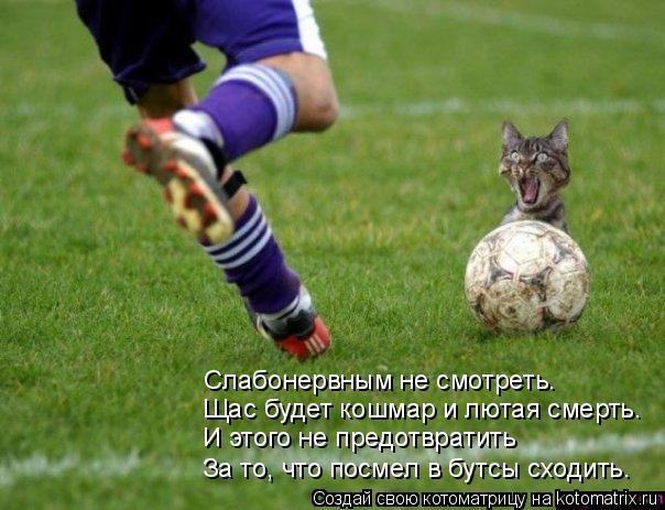 Котоматрица: Щас будет кошмар и лютая смерть. И этого не предотвратить За то, что посмел в бутсы сходить. Слабонервным не смотреть.