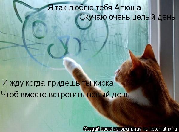 Я так люблю тебя Алюша Скучаю очень целый день И жду когда придешь ты киска Чтоб вместе встретить нов... Котоматрица: Я так люблю тебя Алюша Скучаю очень целый день И жду когда придешь ты киска Чтоб вместе встретить новый день