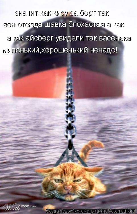 значит как кису за борт так вон отсюда шавка блохастая а как а как айсберг увидели так васенька миле... Котоматрица: значит как кису за борт так вон отсюда шавка блохастая а как а как айсберг увидели так васенька миленький,хорошенький ненадо!