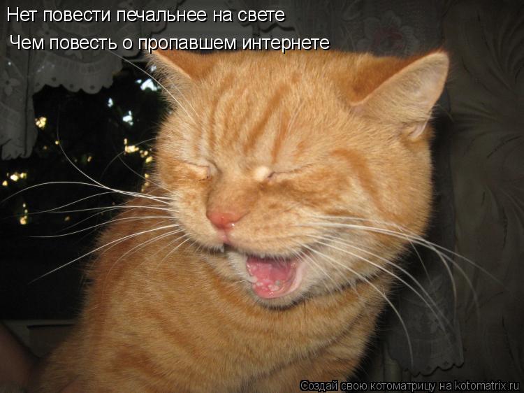 Нет повести печальнее на свете Нет повести печальнее на свете Чем повесть о пропавшем интернете... Котоматрица: Нет повести печальнее на свете Нет повести печальнее на свете Чем повесть о пропавшем интернете