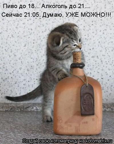 Пиво до 18... Алкоголь до 21... Сейчас 21:05. Думаю, УЖЕ МОЖНО!!!... Котоматрица: Пиво до 18... Алкоголь до 21... Сейчас 21:05. Думаю, УЖЕ МОЖНО!!!