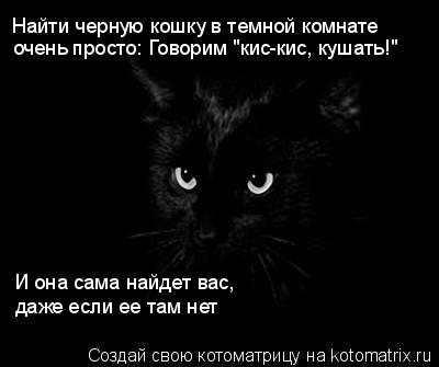Котоматрица: очень просто: Говорим "кис-кис, кушать!" Найти черную кошку в темной комнате И она сама найдет вас,  даже если ее там нет