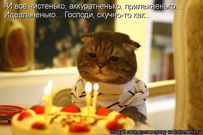 Котоматрица: -И всё чистенько, аккуратненько, прилежненько... Идеальненько... Господи, скучно-то как...