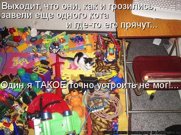 Выходит, что они, как и грозились, завели еще одного кота и где-то его прячут... Один я ТАКОЕ точно ... Котоматрица: Выходит, что они, как и грозились, завели еще одного кота и где-то его прячут... Один я ТАКОЕ точно устроить не мог!...