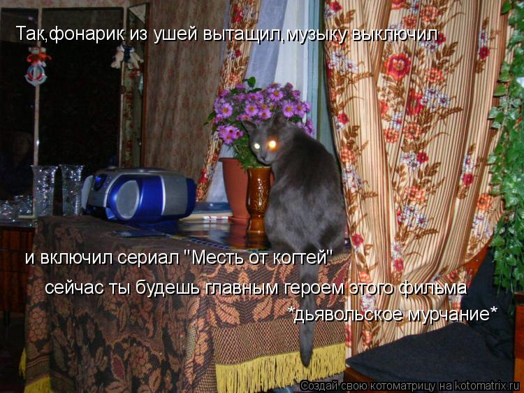 Так,фонарик из ушей вытащил,музыку выключил и включил сериал "Месть от когтей" сейчас ты будешь главн... Котоматрица: Так,фонарик из ушей вытащил,музыку выключил и включил сериал "Месть от когтей" сейчас ты будешь главным героем этого фильма *дьявольское му