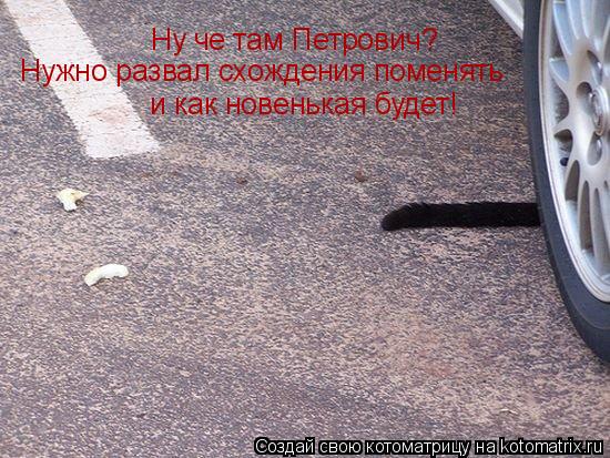 Ну че там Петрович? Нужно развал схождения поменять и как новенькая будет!... Котоматрица: Ну че там Петрович? Нужно развал схождения поменять и как новенькая будет!