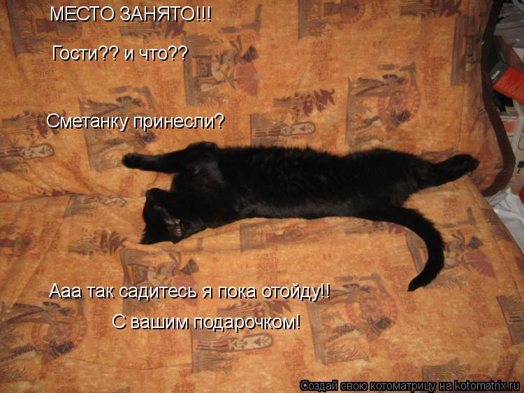 Котоматрица: МЕСТО ЗАНЯТО!!! Сметанку принесли? Ааа так садитесь я пока отойду!! Гости?? и что?? С вашим подарочком!