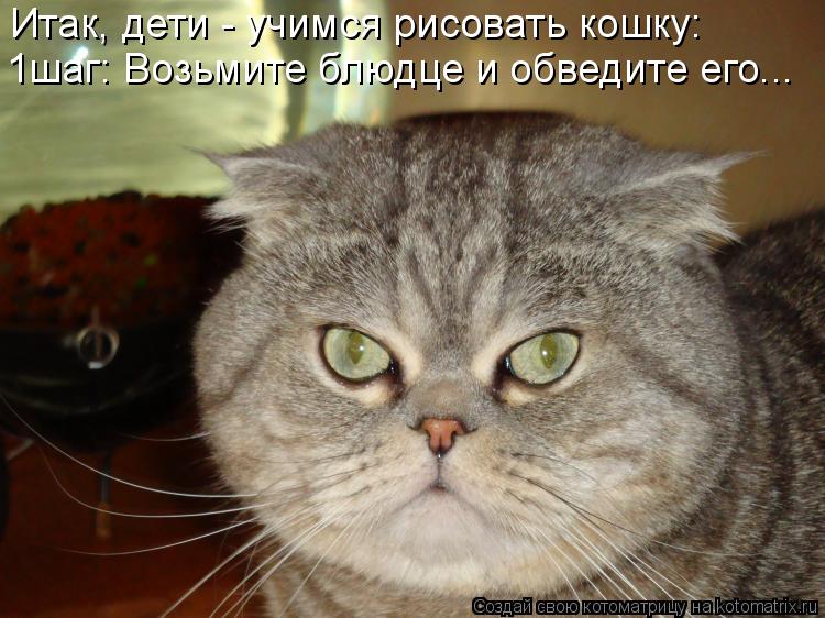 Итак, дети - учимся рисовать кошку: 1шаг: Возьмите блюдце и обведите его...... Котоматрица: Итак, дети - учимся рисовать кошку: 1шаг: Возьмите блюдце и обведите его...
