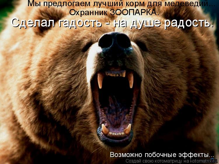 Котоматрица: Мы предлогаем лучший корм для медеведий... Охранник ЗООПАРКА. Сделал гадость - на душе радость. Возможно побочные эффекты...