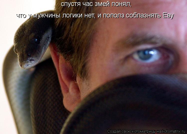 спустя час змей понял, что у мужчины логики нет, и пополз соблазнять Еву... Котоматрица: спустя час змей понял, что у мужчины логики нет, и пополз соблазнять Еву