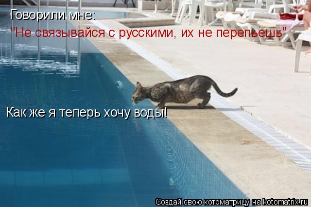 Котоматрица: Говорили мне:  "Не связывайся с русскими, их не перепьешь" Как же я теперь хочу воды!