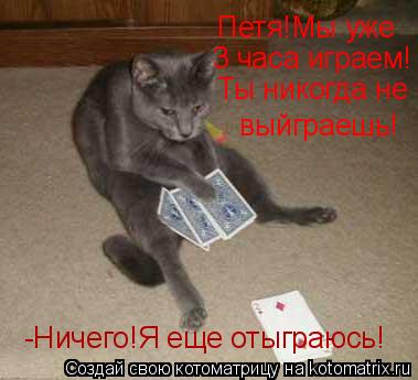 Петя!Мы уже 3 часа играем! Ты никогда не выйграешь! выйграешь! -Ничего!Я еще отыграюсь!... Котоматрица: Петя!Мы уже 3 часа играем! Ты никогда не выйграешь! выйграешь! -Ничего!Я еще отыграюсь!