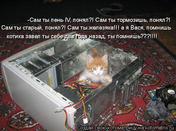 -Сам ты пень IV, понял?! Сам ты тормозишь, понял?! Сам ты старый, понял?! Сам ты железяка!!! а я Вася... Котоматрица: -Сам ты пень IV, понял?! Сам ты тормозишь, понял?! Сам ты старый, понял?! Сам ты железяка!!! а я Вася, помнишь котика завел ты себе два года назад, т