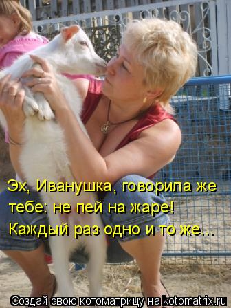 Эх, Иванушка, говорила же тебе: не пей на жаре! Каждый раз одно и то же...... Котоматрица: Эх, Иванушка, говорила же тебе: не пей на жаре! Каждый раз одно и то же...