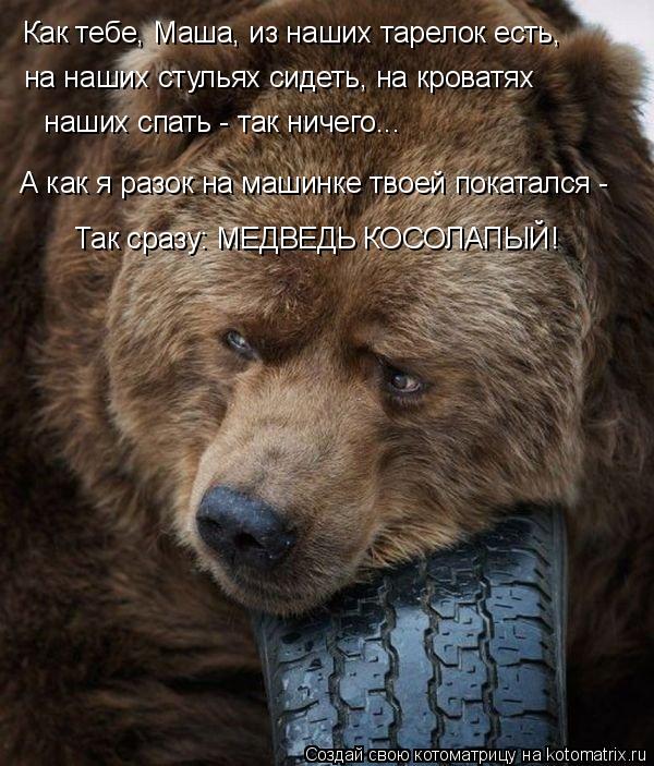 Как тебе, Маша, из наших тарелок есть, на наших стульях сидеть, на кроватях наших спать - так ничег... Котоматрица: Как тебе, Маша, из наших тарелок есть, на наших стульях сидеть, на кроватях наших спать - так ничего... А как я разок на машинке твоей покаталс