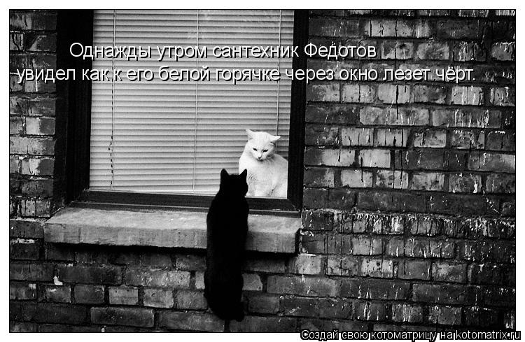 Однажды утром сантехник Федотов увидел как к его белой горячке через окно лезет чёрт.... Котоматрица: Однажды утром сантехник Федотов увидел как к его белой горячке через окно лезет чёрт.