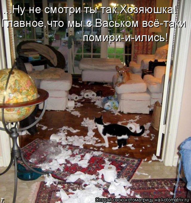 ...Ну не смотри ты так,Хозяюшка! Главное,что мы с Васьком всё-таки помири-и-ились!... Котоматрица: ...Ну не смотри ты так,Хозяюшка! Главное,что мы с Васьком всё-таки помири-и-ились!