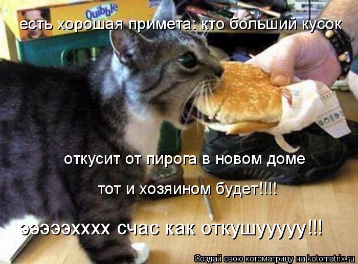 есть хорошая примета: кто больший кусок откусит от пирога в новом доме тот и хозяином будет!!!! ээ... Котоматрица: есть хорошая примета: кто больший кусок откусит от пирога в новом доме тот и хозяином будет!!!! эээээхххх счас как откушууууу!!!