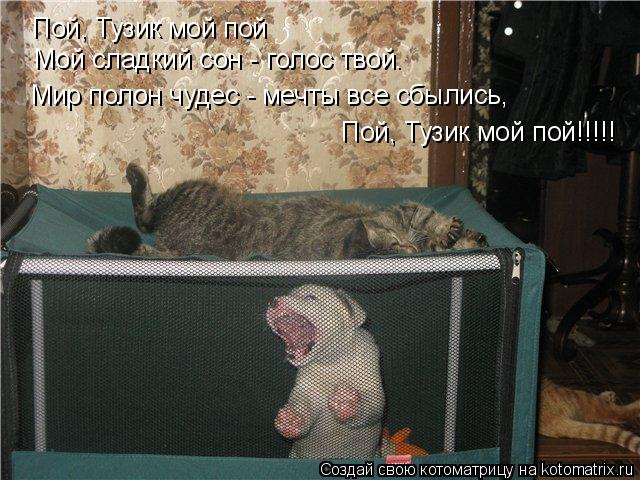 Пой, Тузик мой пой Мой сладкий сон - голос твой. Мир полон чудес - мечты все сбылись, Пой, Тузик мой ... Котоматрица: Пой, Тузик мой пой Мой сладкий сон - голос твой. Мир полон чудес - мечты все сбылись, Пой, Тузик мой пой!!!!!