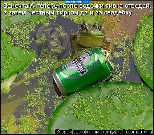 Котоматрица: Ванечка!А теперь после водочки пивка отведай..... а затем честным пирком да и за свадебку ..