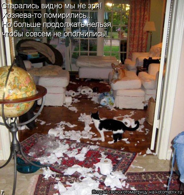 Старались видно мы не зря! Хозяева-то помирились... чтобы совсем не ополчились! Но больше продолжать ... Котоматрица: Старались видно мы не зря! Хозяева-то помирились... чтобы совсем не ополчились! Но больше продолжать нельзя,