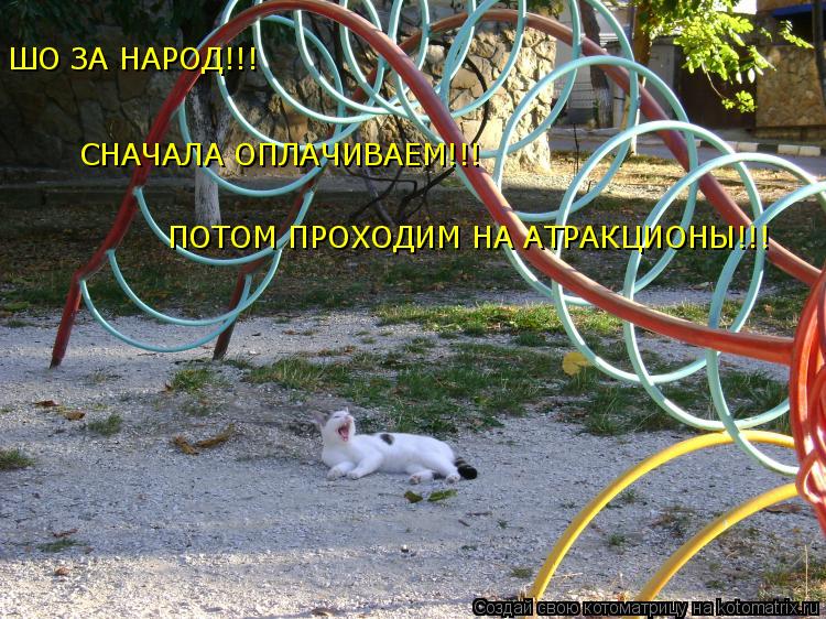 ПОТОМ ПРОХОДИМ НА АТРАКЦИОНЫ!!! ШО ЗА НАРОД!!! СНАЧАЛА ОПЛАЧИВАЕМ!!!... Котоматрица: ПОТОМ ПРОХОДИМ НА АТРАКЦИОНЫ!!! ШО ЗА НАРОД!!! СНАЧАЛА ОПЛАЧИВАЕМ!!!