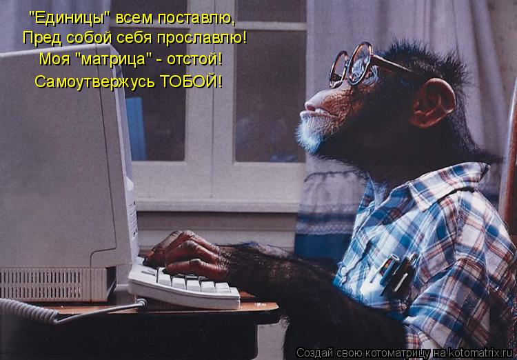 Котоматрица: "Единицы" всем поставлю, Пред собой себя прославлю! Моя "матрица" - отстой! Самоутвержусь ТОБОЙ!