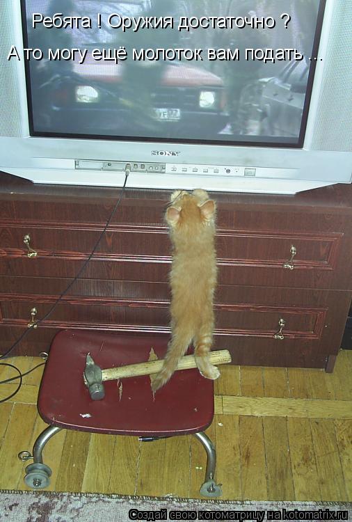 Ребята ! Оружия достаточно ? А то могу ещё молоток вам подать ...... Котоматрица: Ребята ! Оружия достаточно ? А то могу ещё молоток вам подать ...