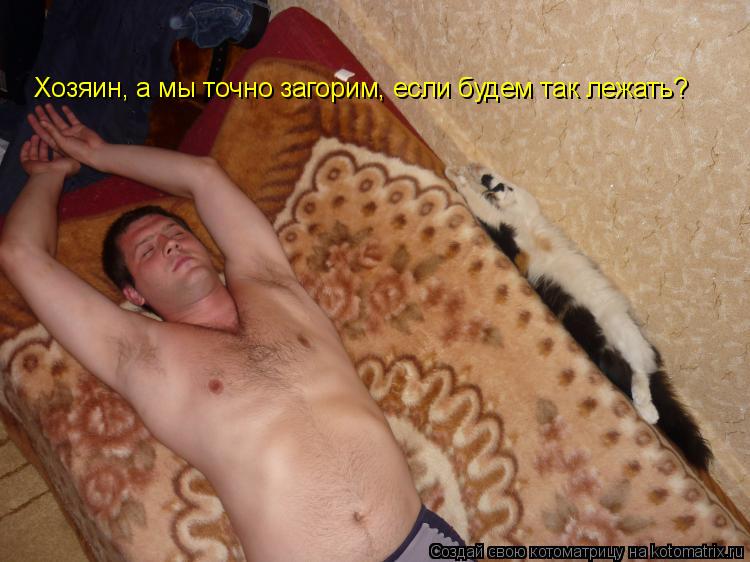 Хозяин, а мы точно загорим, если будем так лежать?... Котоматрица: Хозяин, а мы точно загорим, если будем так лежать?