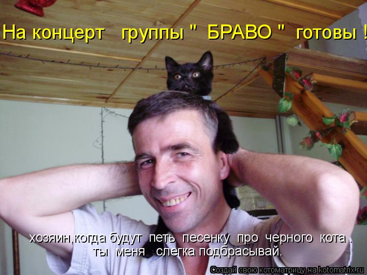На концерт группы " БРАВО " готовы !!!! хозяин,когда будут петь песенку про черного кота . т... Котоматрица: На концерт группы " БРАВО " готовы !!!! хозяин,когда будут петь песенку про черного кота . ты меня слегка подбрасывай.