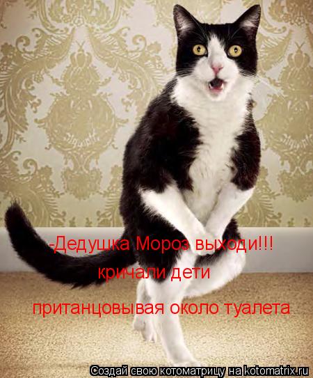 -Дедушка Мороз выходи!!! кричали дети пританцовывая около туалета... Котоматрица: -Дедушка Мороз выходи!!! кричали дети пританцовывая около туалета