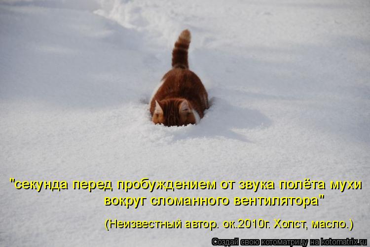 Котоматрица: "секунда перед пробуждением от звука полёта мухи вокруг сломанного вентилятора" (Неизвестный автор. ок.2010г. Холст, масло.)