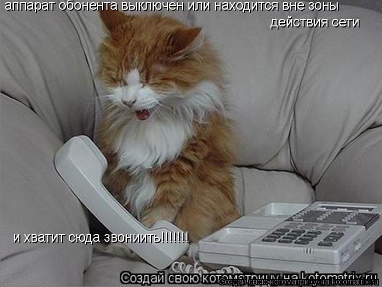 аппарат обонента выключен или находится вне зоны действия сети и хватит сюда звониить!!!!!!!... Котоматрица: аппарат обонента выключен или находится вне зоны действия сети и хватит сюда звониить!!!!!!!