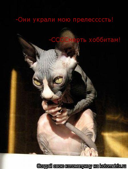 -Они украли мою прелессссть! -ССССмерть хоббитам!... Котоматрица: -Они украли мою прелессссть! -ССССмерть хоббитам!
