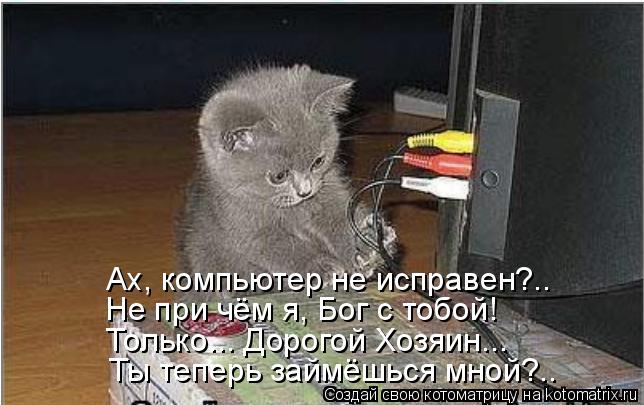 Ты теперь займёшься мной?.. Только... Дорогой Хозяин... Не при чём я, Бог с тобой! Ах, компьютер не и... Котоматрица: Ты теперь займёшься мной?.. Только... Дорогой Хозяин... Не при чём я, Бог с тобой! Ах, компьютер не исправен?..