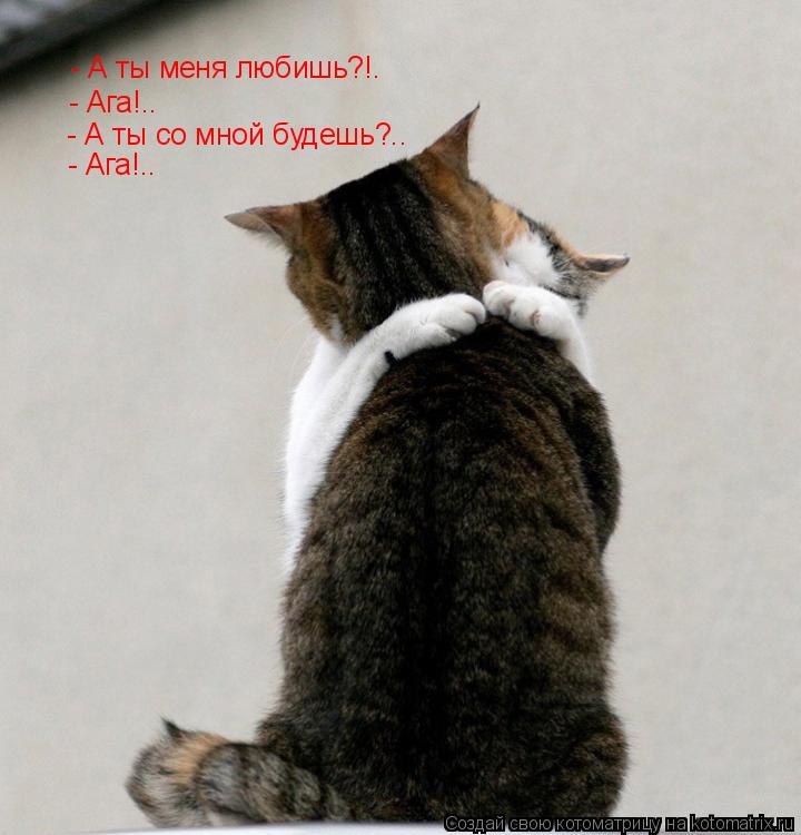 - А ты меня любишь?!. - Ага!.. - А ты со мной будешь?.. - Ага!..... Котоматрица: - А ты меня любишь?!. - Ага!.. - А ты со мной будешь?.. - Ага!..