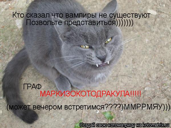 Кто сказал что вампиры не существуют Позвольте представиться))))))) ГРАФ МАРКИЗОКОТОДРАКУЛА!!!!! (мож... Котоматрица: Кто сказал что вампиры не существуют Позвольте представиться))))))) ГРАФ МАРКИЗОКОТОДРАКУЛА!!!!! (может вечером встретимся????)ММРРМЯУ)))