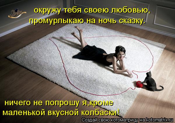 промурлыкаю на ночь сказку. окружу тебя своею любовью, ничего не попрошу я,кроме маленькой вкусной ко... Котоматрица: промурлыкаю на ночь сказку. окружу тебя своею любовью, ничего не попрошу я,кроме маленькой вкусной колбаски!