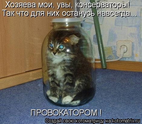 Хозяева мои, увы, консерваторы! Так что для них останусь навсегда... ПРОВОКАТОРОМ !... Котоматрица: Хозяева мои, увы, консерваторы! Так что для них останусь навсегда... ПРОВОКАТОРОМ !
