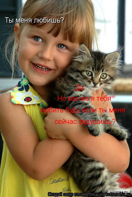 Ты меня любишь? Да... Но как-же я тебя любить буду если ты меня сейчас задушишь?... Котоматрица: Ты меня любишь? Да... Но как-же я тебя любить буду если ты меня сейчас задушишь?
