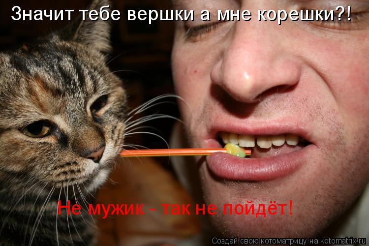 Значит тебе вершки а мне корешки?! Не мужик - так не пойдёт!... Котоматрица: Значит тебе вершки а мне корешки?! Не мужик - так не пойдёт!