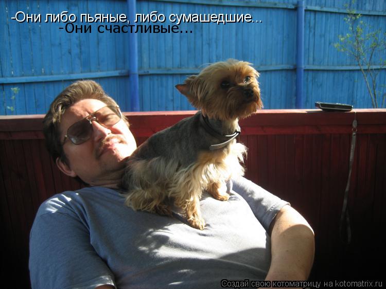 -Они счастливые... -Они либо пьяные, либо сумашедшие...... Котоматрица: -Они счастливые... -Они либо пьяные, либо сумашедшие...